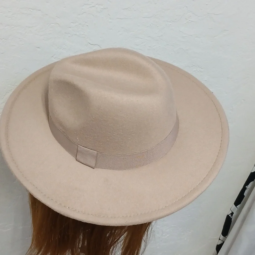 SALE NWT Mud Pie grosgrain Women's Fedora Hat Taupe - Picture 2 of 4